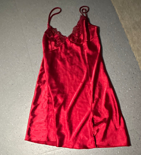Red satin lace trim - satin,
