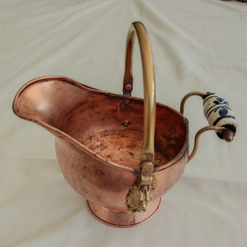 Copper brass coal scuttle - coal,