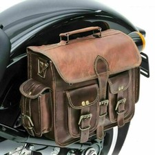 Motorcycle 2 Side Pouch Brown Goat Leather Saddlebags Saddle Bag Panniers