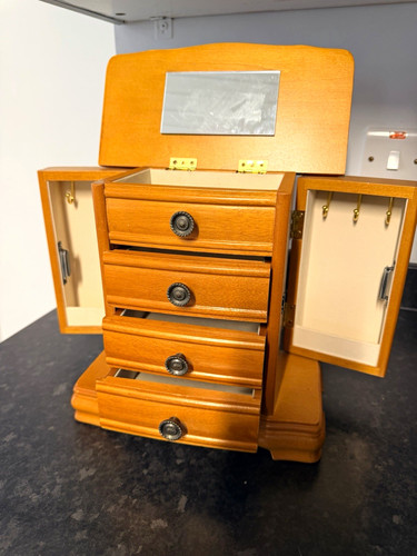 Wooden brown jewellery box - wooden,