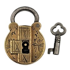 Antique BRASS Padlock c.1900's 41mm Height - HIDDEN KEYHOLE Small Key - P745