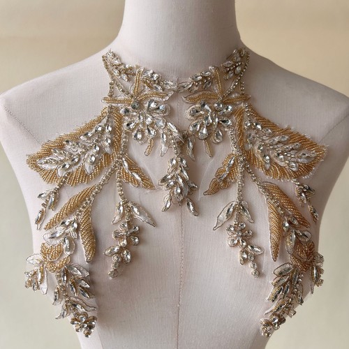Mirror pair rhinestone leaves - mirror,