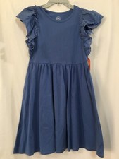 Wonder Nation Girls Eyelet Sleeve W/ Pockets Dress Blue NWT
