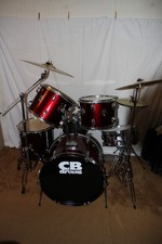 CB Drums metallic dark red drum kit - 5xdrums; 3xcymbals; 1xthrone