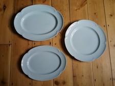 3 Vintage Johnson Brothers Grey Dawn Greydawn Oval & Round Serving Dishes Plates