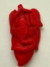 Antique Chinese Hand Carved Red Coral Scorpion on Leaf Figure Statue 2"x1"x0.5"