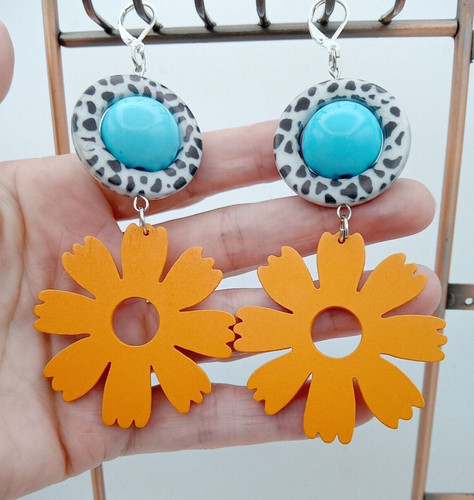 Big flower earrings long - flower,