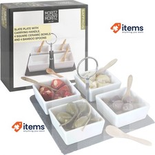 Moritz & Moritz Slate Serving Platters Set Slate Tray with Ceramic Bowl & Spoon