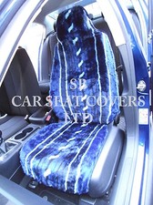 i - TO FIT A RENAULT TWIZY CAR, SEAT COVERS, BLUE STRIPE FAUX FUR FULL SET