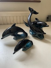 Vintage Poole England Pottery Dolphin Bundle Glaze 4 Dolphins Different Sizes