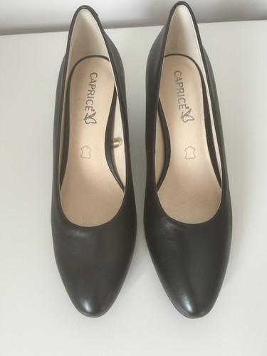 Caprice black leather court - black,
