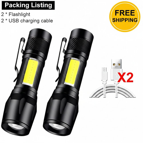 2pcs 2000lm usb rechargeable - 2000lm,