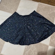 Topshop Sequinned skater skirt dark blue iridescent size 14