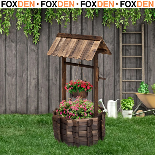 Wooden wishing well planter - wishing,