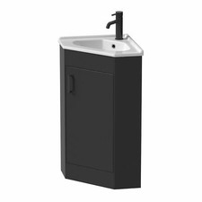 Bathroom Freestanding Corner Vanity Unit Basin Sink Single Door Matt Black 585mm