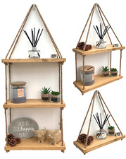 Rustic Wooden Hanging Rope Shelf - Handmade Solid Natural Wood Floating Shelves