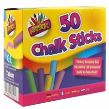 50 x COLOURED CHALK STICKS Blackboard Pavement Kids Children's Art Craft Colour