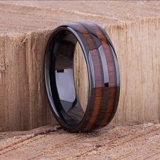 8mm MENS BLACK & WOOD INLAY RINGS IN MULTIPLE SIZES **UK SELLER** WEDDING