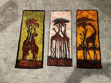 African Batik Wall Hanging - Series Of 3 Panels - Wildlife Motif, 11”W, 29”L