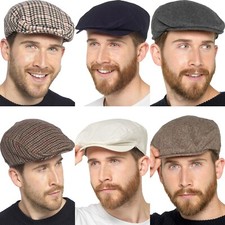 Mens Flat Caps Herringbone Linen Wool Tweed Blend Baker Boy Gatsby Newsboy Hat