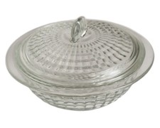 Vintage French Glass Bon Bon Jar with Lid Pressed Clear Candy Dish Made in Fr.