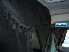 TRUCK CURTAINS  FULL SET - BLACK WITH BLACK TASSELS FIT SCANIA TOPLINE
