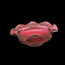 Royal Scot Cranberry Glass Frilled Confectionary Dish Bowl 21cm x 8cm Vintage
