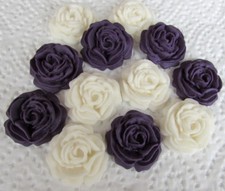 12 PURPLE & IVORY ROSES edible