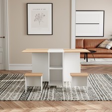 Modern Kitchen Dining Table and Chairs Set Folding Drop Leaf Table & 4 Stools