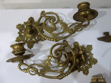 VintagePAIR  Ornate Brass Wall/Piano Sconce Candle Holder - VGC
