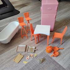 Vintage Sindy Bundle:  1980s Kitchen House Furniture Fridge, Saucepan, Table Etc