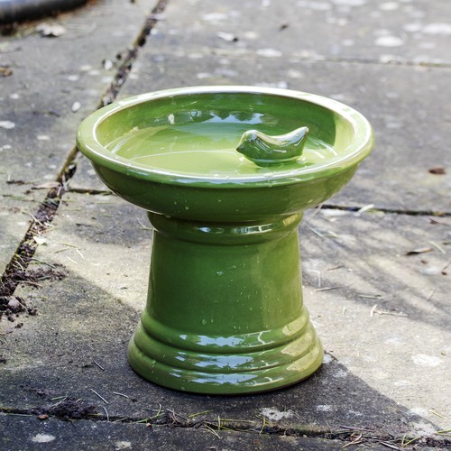 Green round ceramic - ceramic, pedestal
