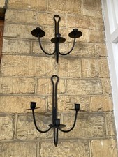 Pair Black  Metal Wall Sconce 3 Arm Candle Holders