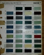 1949 52BUICK Paint Colors Chip Page Chips sheet code chart samples gm factory