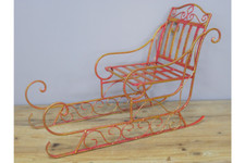 Red & Gold Metal Sledge Vintage Style Santa Sleigh Christmas Decoration Ornament