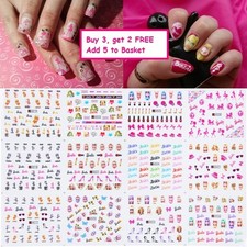 Nail Art Water Decals Stickers Transfers Barbie Doll Bows Hearts Neon Kawaii