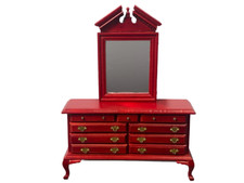 Dolls House Mahogany Queen Ann Dressing Table Bedroom Furniture Chest & Mirror
