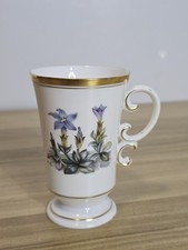 Royal Worcester Alpine Flowers Irish Coffee Cup Decorative Floral Gold Trim Cup.