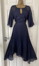 GORGEOUS COAST NAVY SILVER SHIMMER PLEATED OCCASION MIDI DRESS SIZE 16