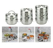 Tiffin Lunch Box Stainless Steel Indian Stackable 2/3/4 Layer Tier Food Storag3