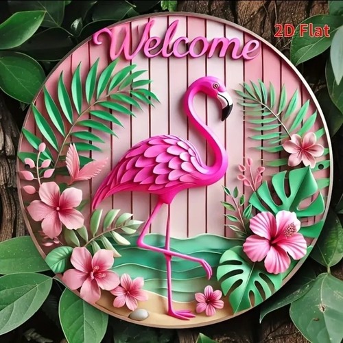 Pink flamingo welcome sign - pink,