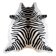 7x7 Ft. ZEBRA BLACK & WHITE / BEIGE print printed Cowhide Rug Hair Cow Hide skin