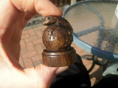Carved wood netsuke frog - wood,