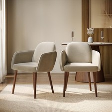 Set of 2 Beige Upholstered Carver Dining Chairs - Claudia CLA002