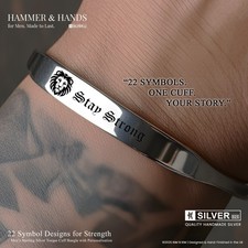 Men’s Silver Torque Cuff Bangle✔️22 Symbol Designs & Personal Engraving