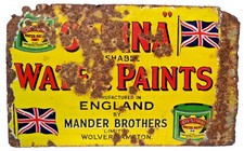Vintage Olsina Water Paints Double Sided Enamel Sign 26x19" Mander Bros England,