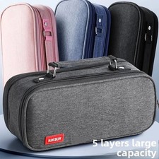 Canvas Pencil Bag Large Capacity 5 Layers Stationery Storage Box Bag Students