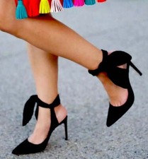 ZARA BLACK SHOES HEELS SLINGBACKS WITH POINTED TOE & BOW EUR 36 NEW