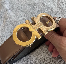 Vtg 90's Salvatore Ferragamo Belt Women M Tan Gancini Gold Luxury Gucci Prada LV