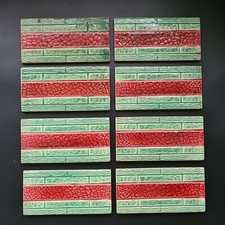 Antique Set of Eight Fireplace Majolica Spacers Tiles Corn Bros C1900
